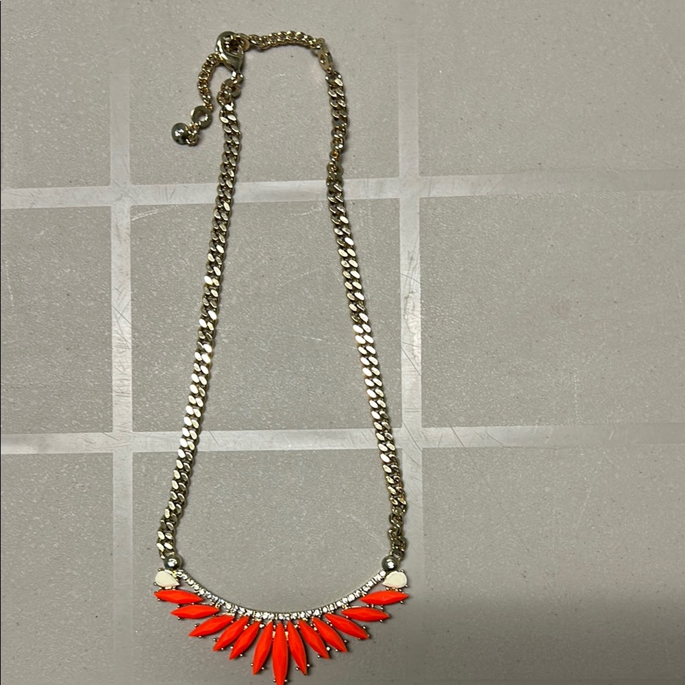 New Gold tone Coral Bib Fan Necklace